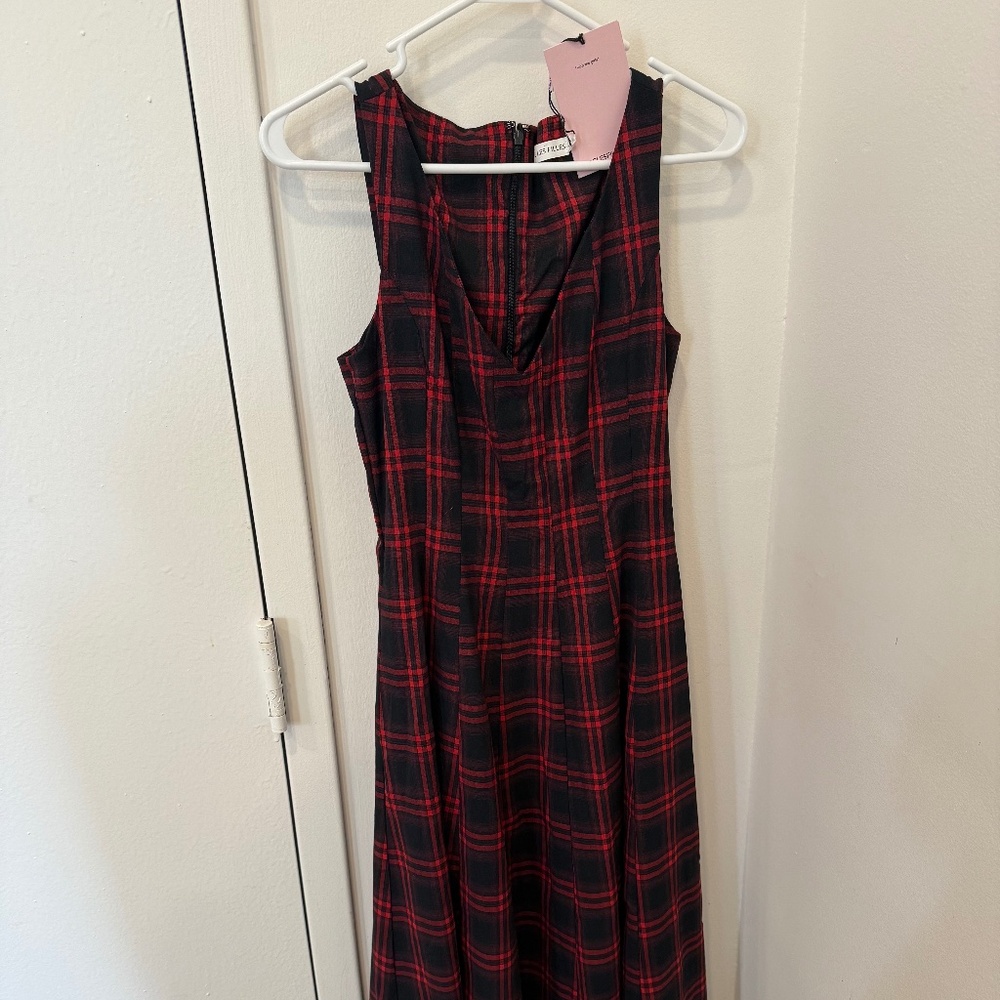 Avec Les Filles midi dress NWT , red and black plaid - Picture 2 of 4